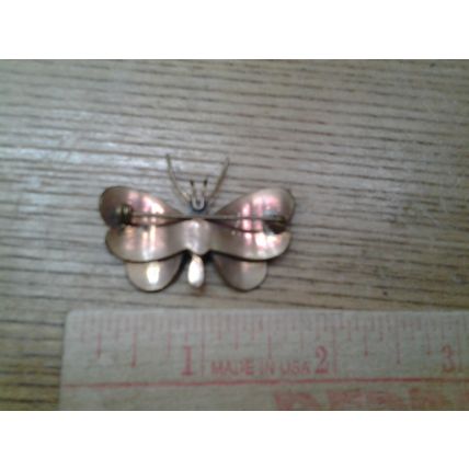 Vintage Damascene Style Butterfly Brooch Copper or Brass Spain