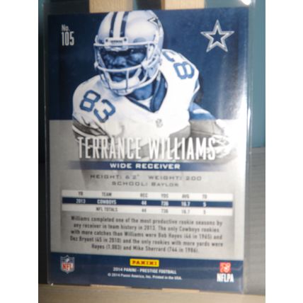 2014 Prestige TERRANCE WILLIAMS (Cowboys) Purple Xtra Points card #105 8/100
