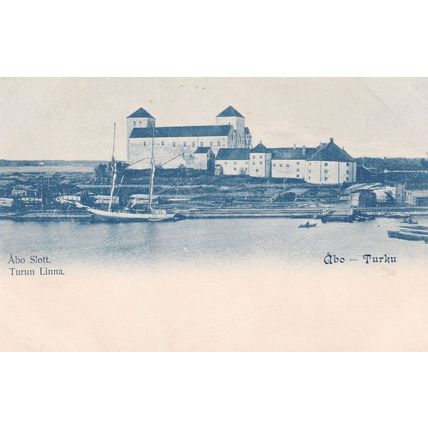 Boats at Abo Slott Turun Linna Antique Finland Postcard