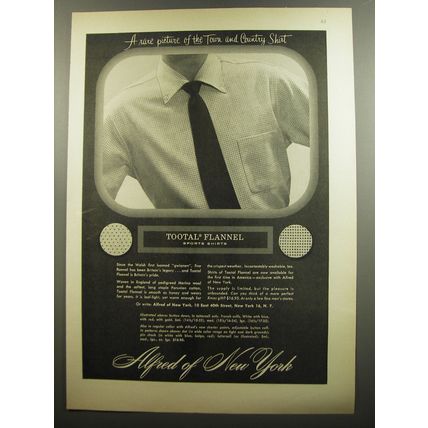 1952 Alfred of New York Tootal Flannel Shirt Ad - A rare picture