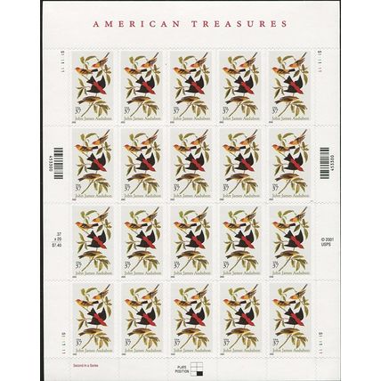 John James Audubon American Treasures Sheet of 20 Scott 3650