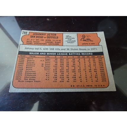 1972 Topps Card # 288 Johnny Jeter Very Good (3) San Diego Padres