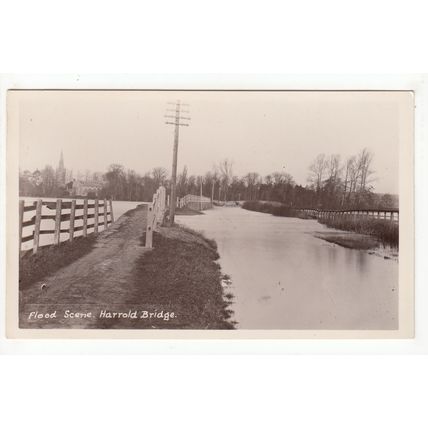 Flood Scene at Harrold Bridge Postcard RP Bedfordshire