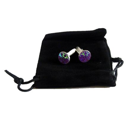 Handmade Cufflinks Purple Snowflake silver plated mount Hand made One Pair J15