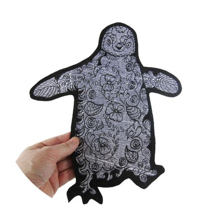 Penguin Iron On Badge Patch Embroidered Black And White Motif 30cm X 26cm P305