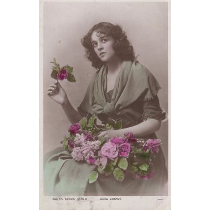 Hilda Antony Edwardian Actress Green Dress Rotary RPC Postcard