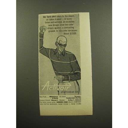 1959 Activair Shirts Ad - The Tyrol shirt takes to the slopes (or takes it easy)
