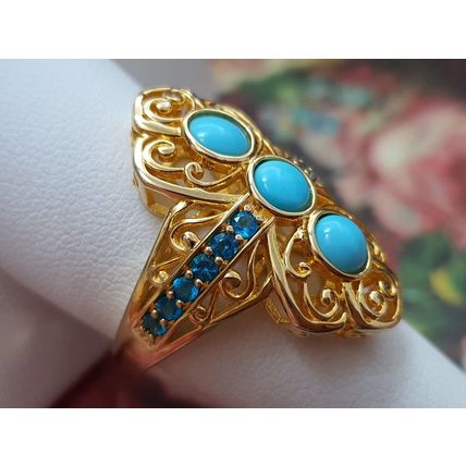 Arizona Sleeping Beauty Turquoise Neon Apatite Ring Sz R 14k Gold Overlay Silver