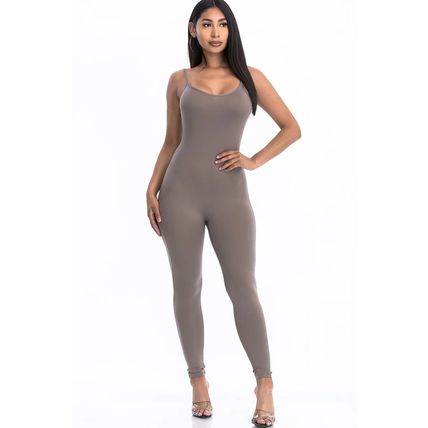 WARM OPEN BACK BODYCON JUMPSUIT (Taupe, Small)