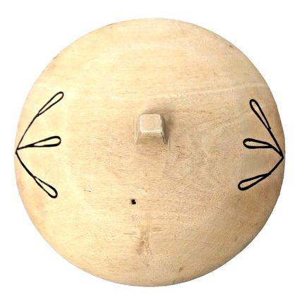 Natural Wood Rice Vegetable Steamer Lidded Bowl Hand Carved Burned Design
