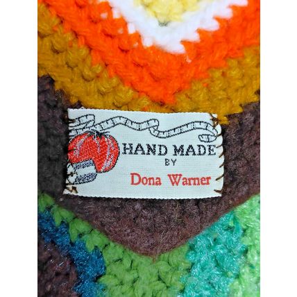 Crochet Handmade Dona Warner Chevron Afghan 55"x68" Green Yellow Brown White Tan