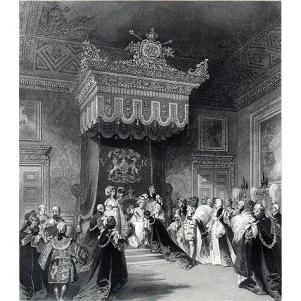 THRONE INVESTITURE 1876 Sir John Gilbert - Henry Melville ANTIQUE ENGRAVING