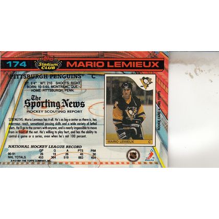 MARIO LEMIEUX 1991-92 AUTOGRAPHED PITTSBURGH PENGUINS HOF STANLEY CUP CHAMPION