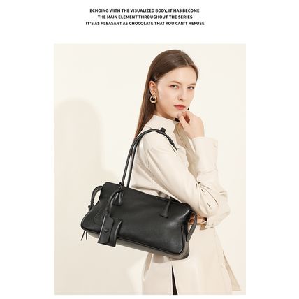 Genuine Leather Women Shoulder Handbag Tote Hobo Handbag Black