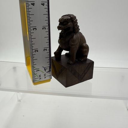 Vintage Foo Lion Chinese Hand Carved Wooden Figurine Solid 3.5”