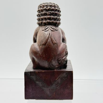 Vintage Foo Lion Chinese Hand Carved Wooden Figurine Solid 3.5”
