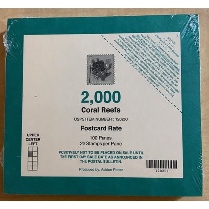 Coral Reef Sealed Pad of Postcard Stamps 100 Sheets (2000 Stamps) Scott 5366a