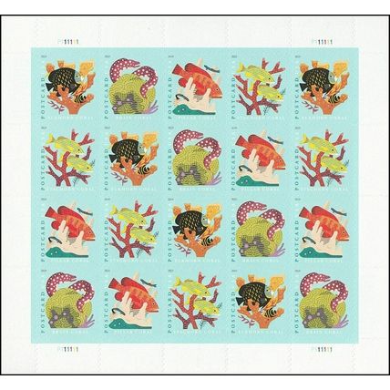 Coral Reef Sealed Pad of Postcard Stamps 100 Sheets (2000 Stamps) Scott 5366a