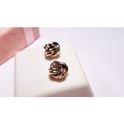 Estate 3/8" wide 14Kt Rose and Yellow Gold Love Knot Screw Back Earrings #22481