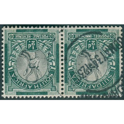 South Africa 1930 ½d. black & green Wmk inverted SG42w used pair