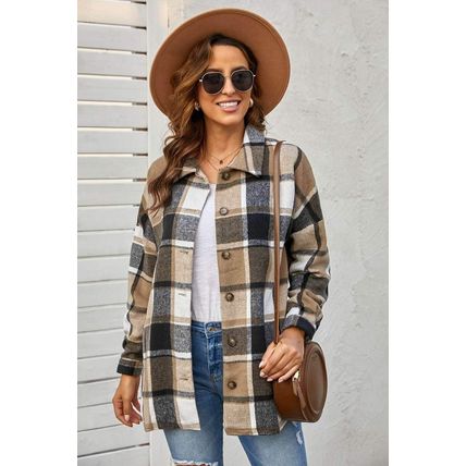 Plaid Print Buttoned Shirt Jacket