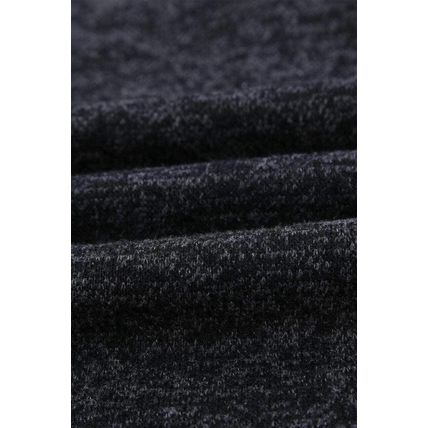 Black Heathered Print Button Snap Neck Pullover Hoodie