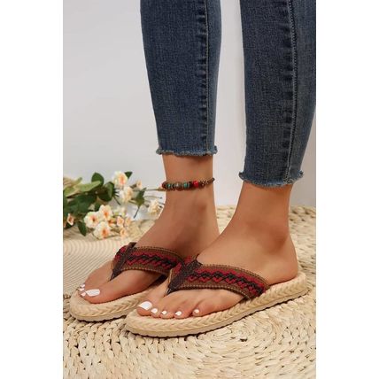 Fiery Red Woven Strap Flat Flip Flops