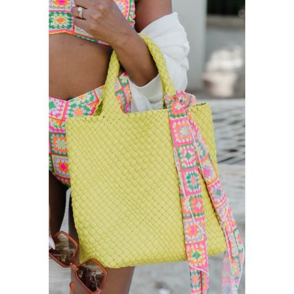 Pear Green Woven Hand Bag with Pouch