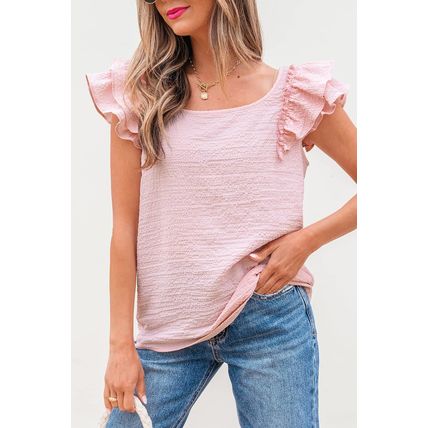 Gossamer Pink Textured Bow Knot Frilled Butterfly Sleeve Blouse