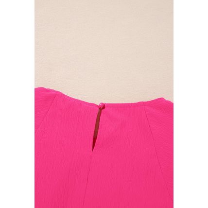 Sachet Pink Floral Embroidered Flutter Sleeve Pleated Neck Blouse