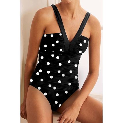 Black Polka Dot Print V Neck Tankini Set