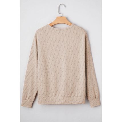 Straw Yellow Solid Color Textured Long Sleeve Top