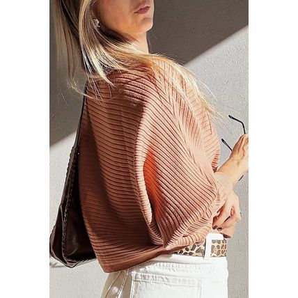 Apricot Pink Wide Rib Knit Button Front Dolman Sleeve Sweater Cardigan