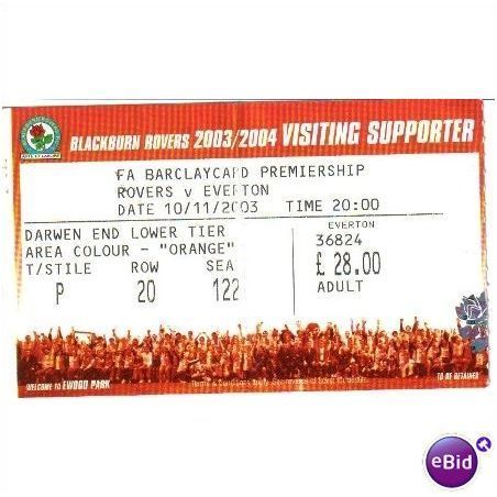 Blackburn Rovers v Everton 2003/04 Premiership Ticket