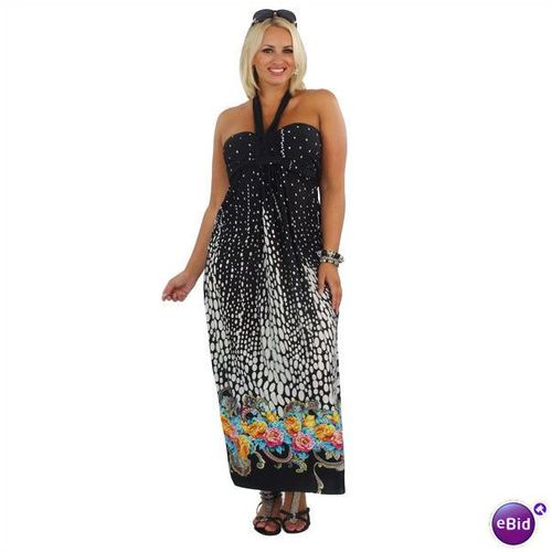 BNWT BLACK Bandeau Maxi Dress Monochrome Size 20 BLACK/MULTI