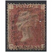 1858 SG43 1d Red Plate 124 Good Used Check Letters "NI".