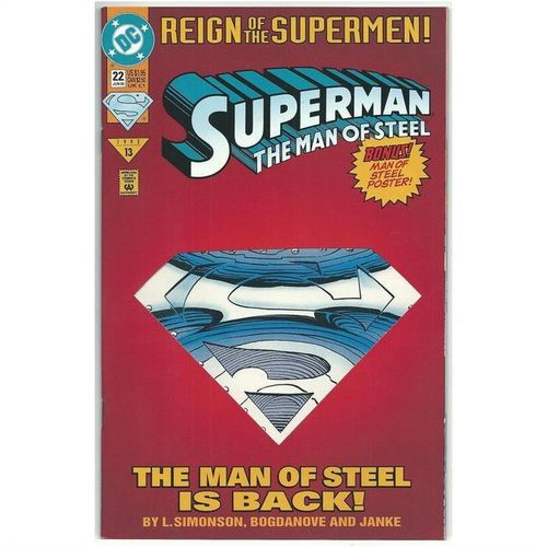 SUPERMAN : THE MAN OF STEEL # 22 REIGN OF THE SUPERMEN ( 1993 ) DIE CUT cover