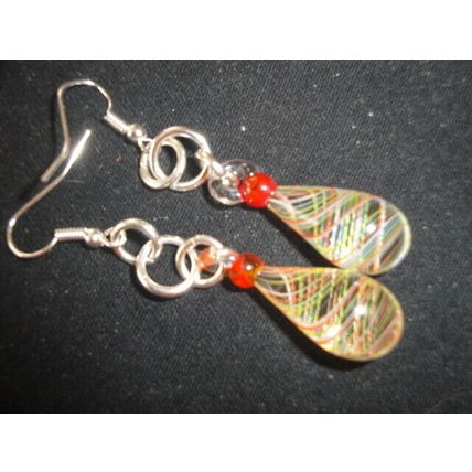Delightful handmade lampworked spiral water droplet glass earrings