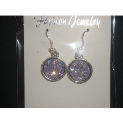 Exclusive round pale purple resin druse druzy 15mm sparkle 925 earrings