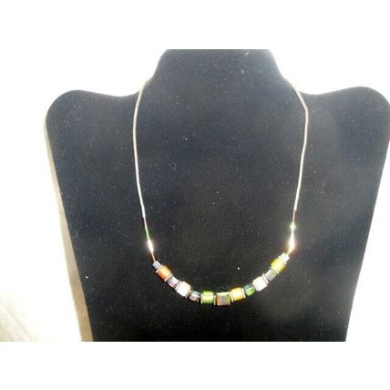 Feminine multicolour vintage treated cube and bugle bead necklace 16-17"