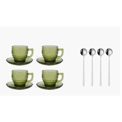 Glass Coffee Cup And Saucer Thick Heat-resistant Stained Retro Avocado Glass
