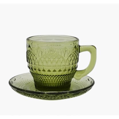 Glass Coffee Cup And Saucer Thick Heat-resistant Stained Retro Avocado Glass