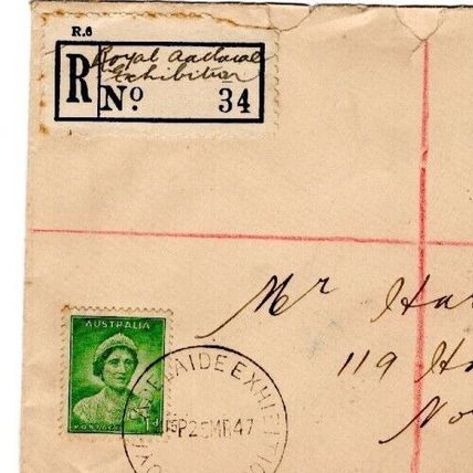 Stamp 1952 Australia Royal Adelaide Exhibition 1947 Registered souvenir cover