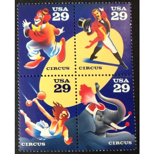 US Stamp #2750-53 mint: 1993 29c Circus - MNH block, oval in center