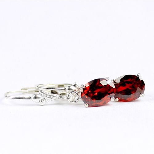 Garnet CZ, 925 Sterling Silver Leverback Earrings, SE007