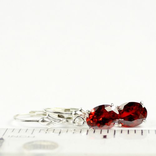 Garnet CZ, 925 Sterling Silver Leverback Earrings, SE007