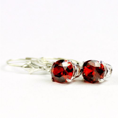 Garnet CZ, 925 Sterling Silver Leverback Earrings, SE007