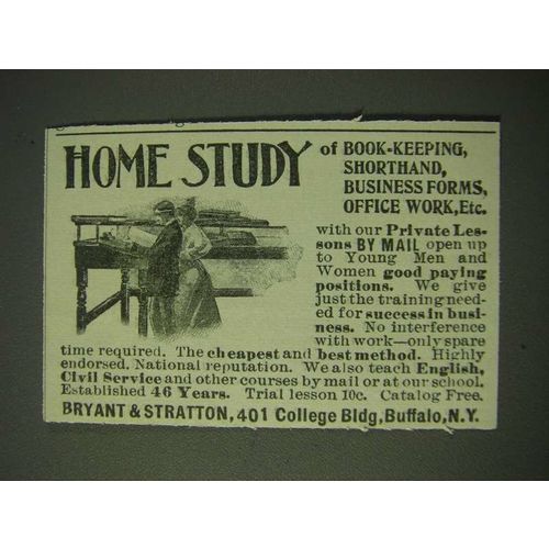 1900 Bryant & Stratton Ad - Home study of book-keeping, shorthand, business