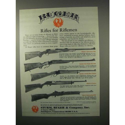 1980 Ruger Rifle Ad - 77, Number One, Number 3, Mini-14