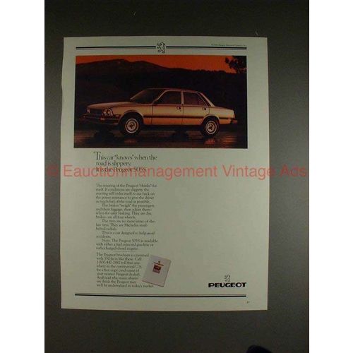 1983 Peugeot 505s Car Ad - Knows When Road is Slippery!